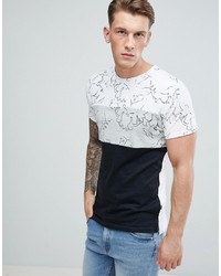 Solid T Shirt With Printed Panels