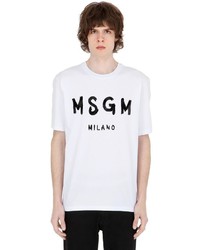 MSGM Vinyl Logo Print Cotton Jersey T Shirt