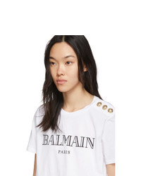 Balmain White 3 Button T Shirt