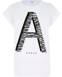 River Island White Amour Zebra Print T Shirt