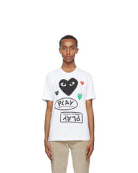 Comme Des Garcons Play White And Black Multi Logo T Shirt