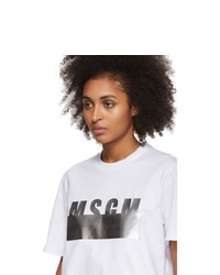 MSGM White And Silver Degrade Logo T Shirt