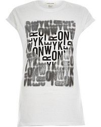 River Island White Blurred Heart Print Fitted T Shirt