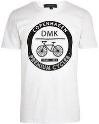 River Island White Copenhagen Bikes Print T Shirt