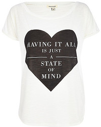 River Island White Heart Print Slouchy T Shirt
