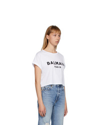 Balmain White Logo Cropped T Shirt