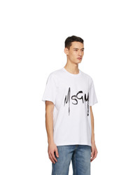 MSGM White New Brush Strokes Logo T Shirt