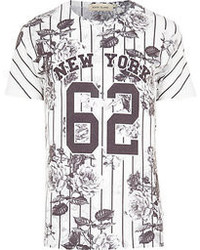 River Island White New York 62 Stripe Print T Shirt
