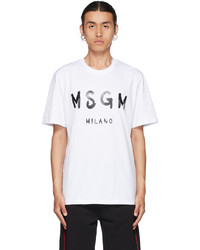 MSGM White Paint Brushed Logo T Shirt