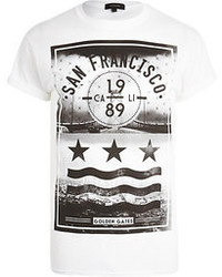 River Island White San Francisco Front Print T Shirt