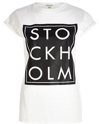 River Island White Stockholm Print Fitted T Shirt