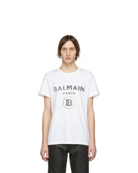Balmain White Tagged Logo T Shirt