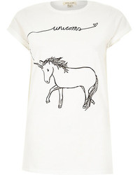 River Island White Unicorn Sketch Print Fitted T Shirt