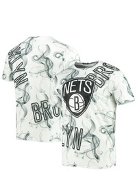 FISLL Whiteblack Brooklyn Nets Asymmetric Bold Smoke T Shirt