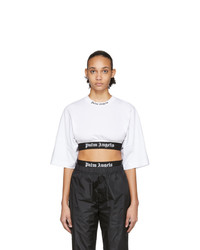 Palm Angels White Cropped Logo Over T Shirt