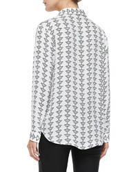 Theory Aquilina B Silk Button Front Blouse Black White