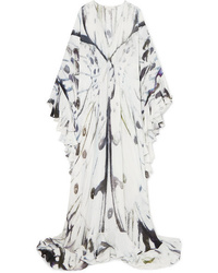 Naeem Khan Ruffled Printed Silk Chiffon Gown