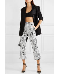 Balmain Cropped Cracked Stretch Cotton Jersey Flared Pants