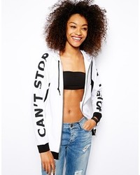 Monki Cant Stop Zip Up Hoodie White