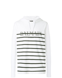 Balmain Striped Logo Print Hooded T Shirt