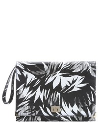 White and Black Print Leather Bag