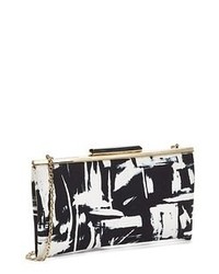 White and Black Print Leather Clutch