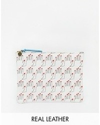 Falconwright Leather Clutch In Hand Print White