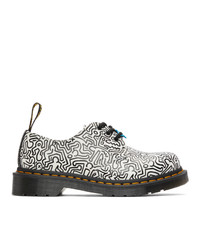 White and Black Print Leather Derby Shoes