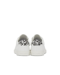 Saint Laurent White Babycat Print Perforated Calfskin Andy Sneakers