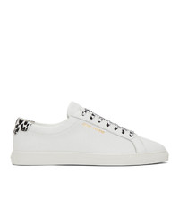 Saint Laurent White Babycat Print Perforated Calfskin Andy Sneakers