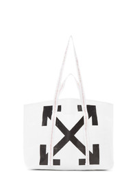 White and Black Print Leather Tote Bag