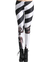 Romwe Chaplin Stripe Print Black White Leggings