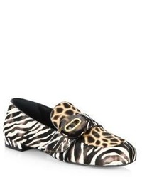 Prada Zebra Giraffe Print Calf Hair Loafers