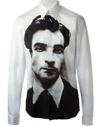 White and Black Print Long Sleeve Shirt