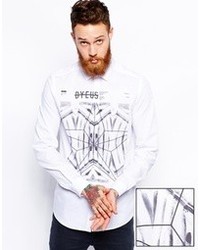 Asos Smart Shirt With Placet Print And Long Sleeves White