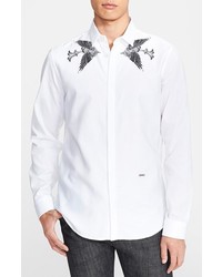 Just Cavalli Dot Print Woven Shirt With Contrast Collar And Solid Sleeves