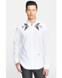 Just Cavalli Dot Print Woven Shirt With Contrast Collar And Solid Sleeves