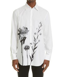 Valentino Floral Print Long Sleeve Button Up Poplin Shirt