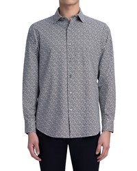 Bugatchi Ooohcotton Tech Print Knit Button Up Shirt In Black At Nordstrom