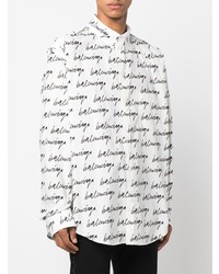 Balenciaga Oversized Logo Print Button Down Shirt