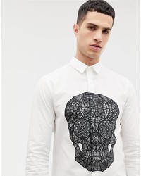 Twisted Tailor Skinny Fit Shirt With Monochrome Skull Print