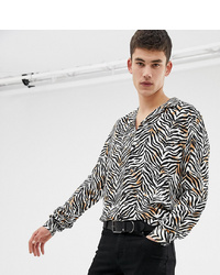 Collusion Tall Oversized Zebra Print Revere Shirt