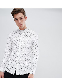 ASOS DESIGN Tall Skinny Smart Work Shirt With Ditsy Print And Grandad Collar