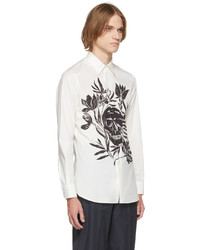 Alexander McQueen White Poplin Skull Leaf Print Dropped Shoulder Shirt