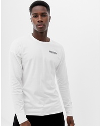 Hollister Crew Neck Long Sleeve Top With Back Graphic Logo In White