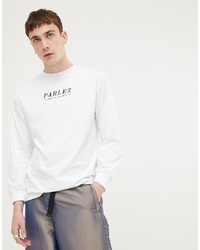 Parlez Long Sleeve T Shirt With Embroidered Front Logo In White