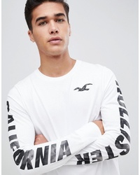 Hollister Long Sleeve Top Large Seagull And Sleeve Logo In White