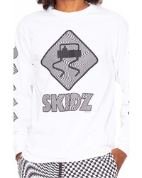 Skidz Trippy Check Long Sleeve Cotton Graphic Logo Tee In White At Nordstrom