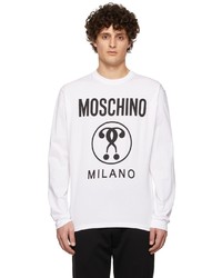 Moschino White Double Question Mark Long Sleeve T Shirt
