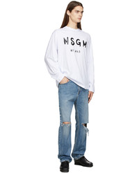 MSGM White Paint Brushed Long Sleeve T Shirt